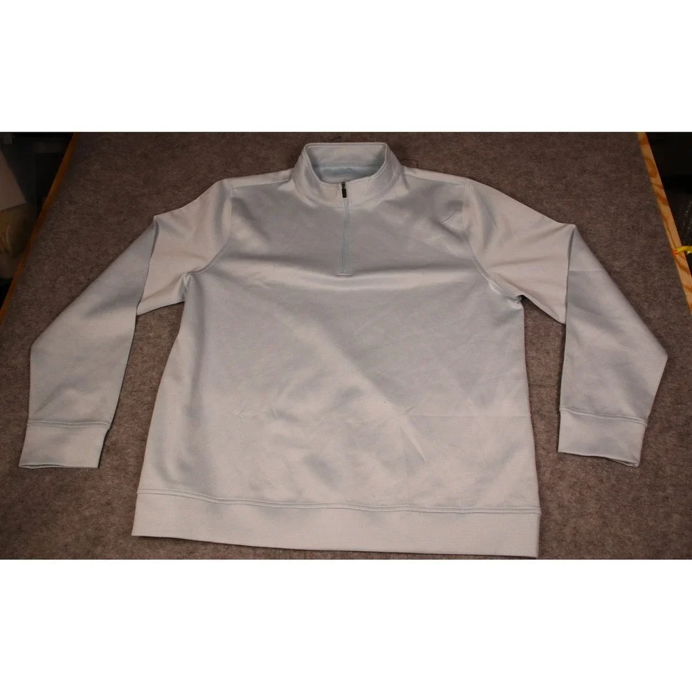 Hickey Freeman Mens XL Blue Micro Stripe Quarter Zip Pullover Golf Sweater